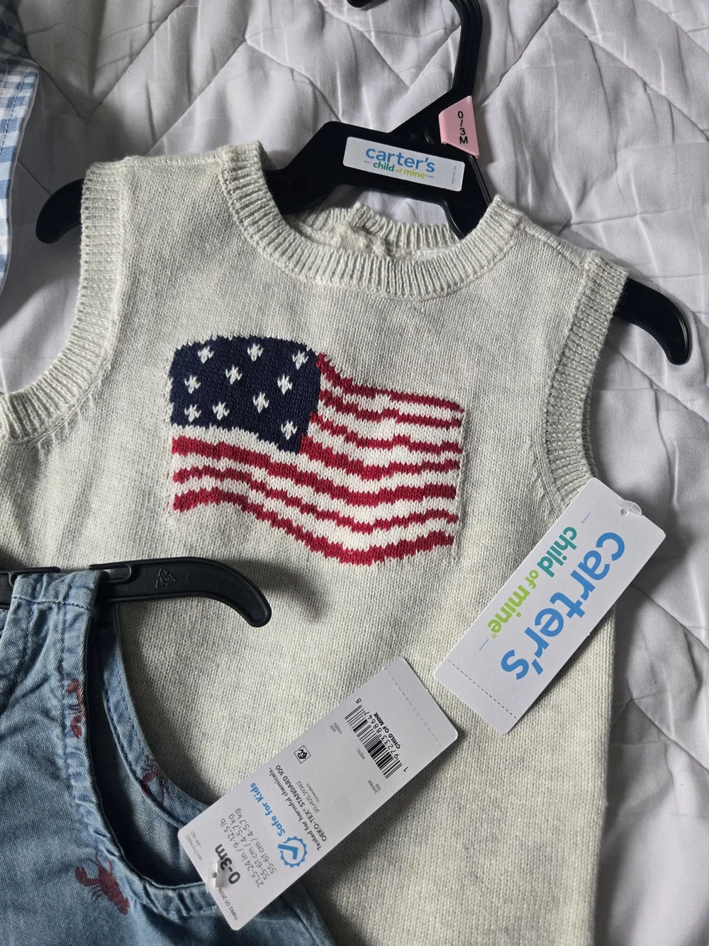 Carter's Baby Blue Gingham Sun Hat & Denim Romper Set - Blue